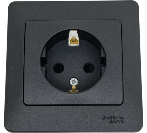Изображение товара Розетка Systeme Electric Glossa Антрацит с/з со шторками, 16А в сборе SE GSL000744