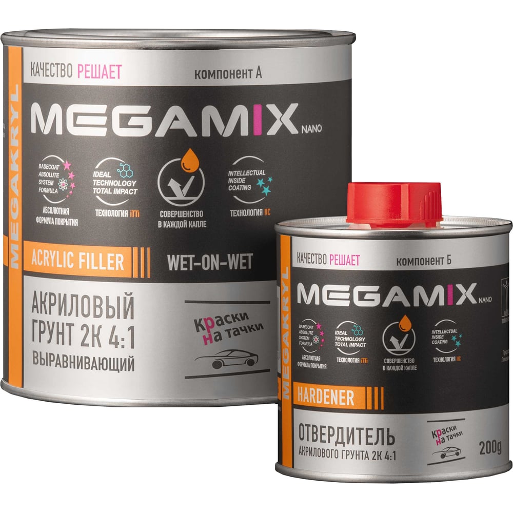 Изображение товара Грунт акриловый автомобильный MegaMix 2К комплект 4:1 темный графит