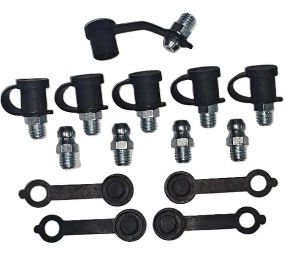 Изображение товара Набор тавотниц MasloSmenka М6х1 с колпачками, компл.10 штук, оцинкованная сталь 010102-20