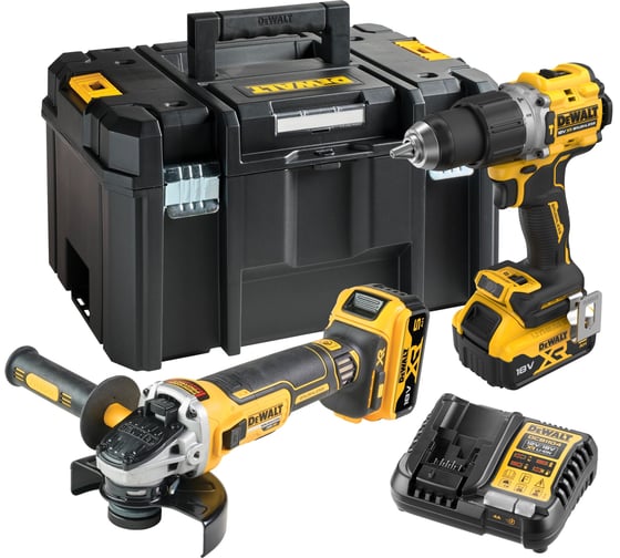 Изображение товара Аккумуляторный набор Dewalt DCK2026P2T, 18 В: дрель-шуруповерт DCD805 + УШМ DCG405, с 2 АКБ 5 Ач и ЗУ, в кейсе TSTAK DCK2026P2T-QW
