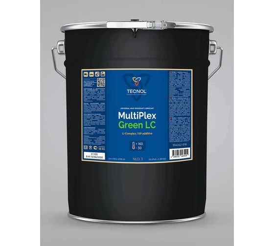Изображение товара Многофункциональная высокотемпературная водостойкая смазка TECNOL MultiPlex Green LC EP3 (Li-Complex) (для электродвигателей) NLGI: 3, DIN 51502: KP3P-30, 18 кг 394342-018