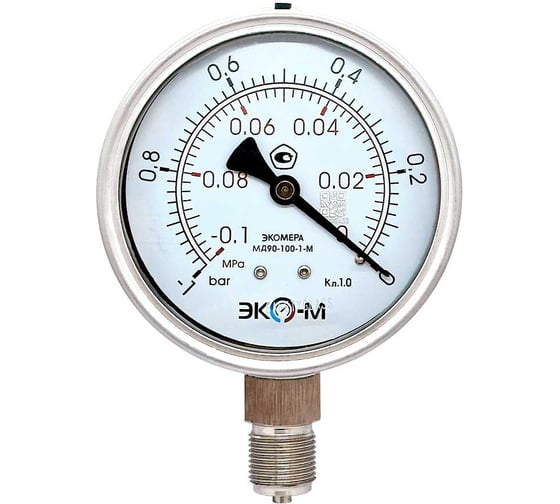 Изображение товара Манометр ЭКО-М (Вакуумметр) Экомера МД90-100мм -1...0 бар М20*1,5 (для гидрозаполнения)
(ТН ВЭД 9026204000) МД90-100мм-М-(-1…0)бар
