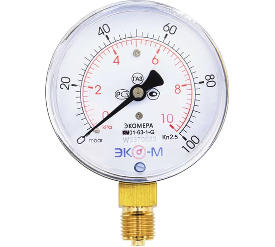 Изображение товара Манометр ЭКО-М Экомера КМ-63мм 0...10кПа M12*1.5 КМ-63-M-10кПа