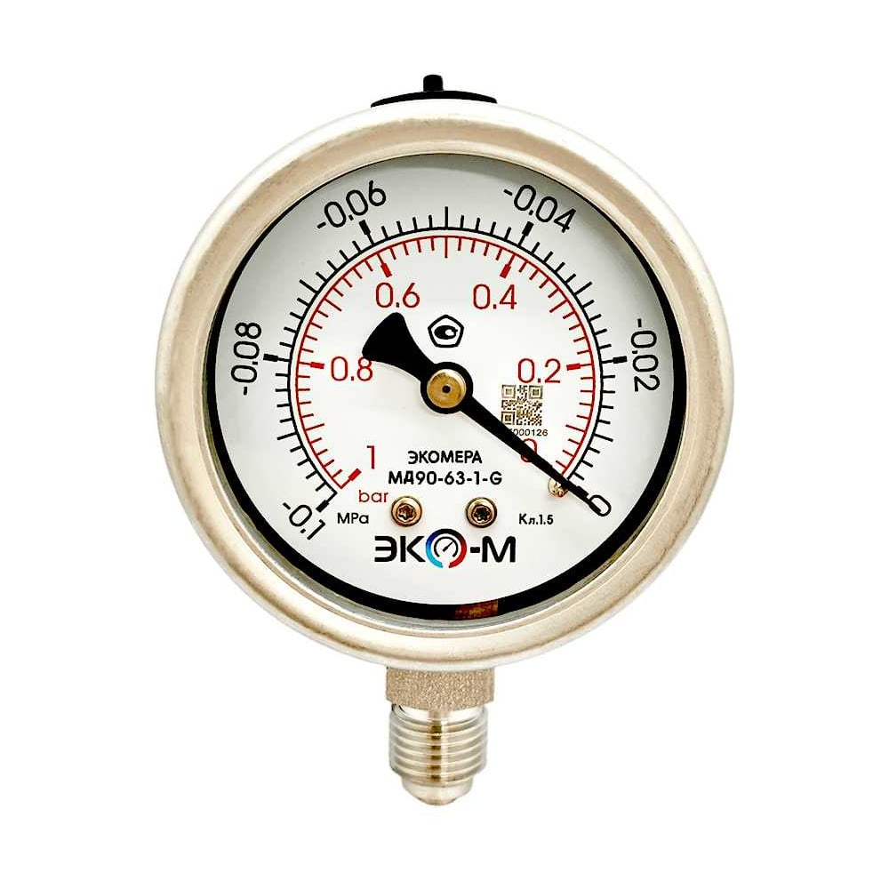 Изображение товара Манометр вакуумметр МД90-63мм ЭКО-М точность 1.5, IP67, -1-0 бар