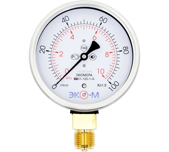 Изображение товара Манометр ЭКО-М Экомера КМ-100мм 0...10кПа М20*1,5
(ТН ВЭД 9026204000) КМ-100-М-10кПа