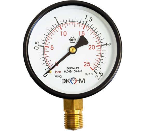 Изображение товара Манометр ЭКО-М Экомера МД02-100мм 0..2,5МПа G1/2
(ТН ВЭД 9026204000) МД02-100-G-2,5МПа