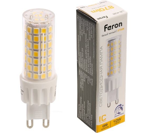 Изображение товара Лампа светодиодная диммируемая FERON 10W 230V G9 2700K JCD, LB-438 51741