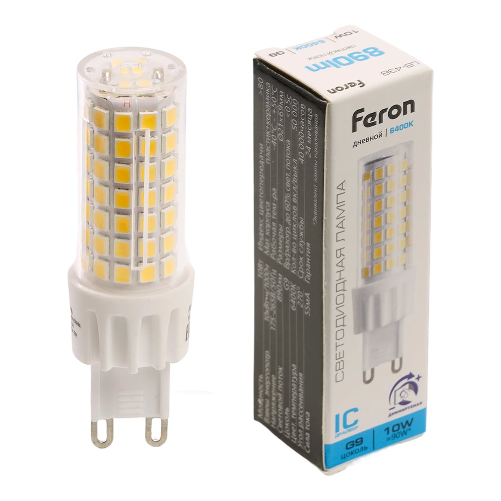 Изображение товара Светодиодная лампа FERON G9 10W 6400K диммируемая для общего освещения