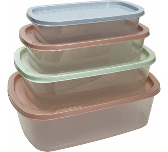 Изображение товара Прямоугольный контейнер для СВЧ и заморозки Умничка в наборе 4 шт 0,5+1+1,6+2,3 л пастель микс MPU8232