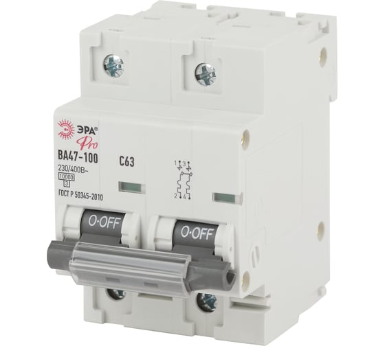 Изображение товара Автоматический выключатель ЭРА PRO NO902276 ВА47100 2Р 63А 10 кА кривая С Б0048866