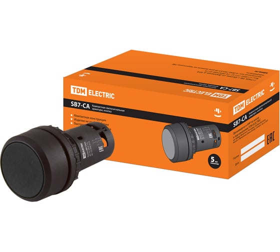 Изображение товара Кнопка TDM ELECTRIC SB7-CA25 d22мм 1з+1р черная SQ0746-0010