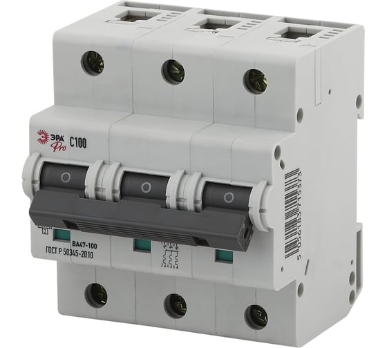Изображение товара Автоматический выключатель ЭРА PRO NO902291 ВА47100 3Р 100А 10кА кривая D Б0048881