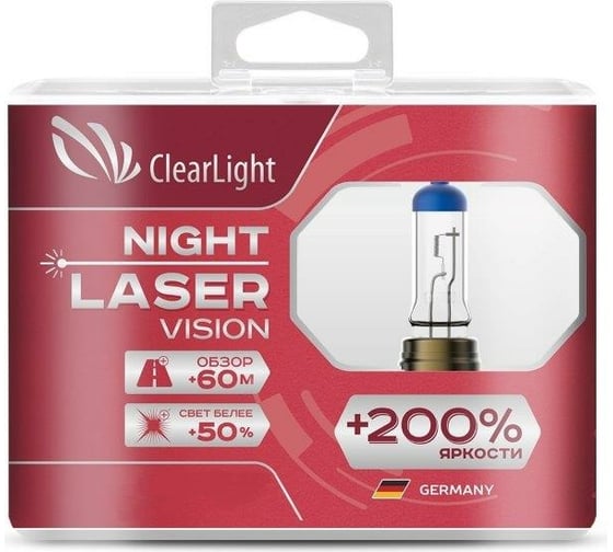 Изображение товара Комплект ламп Clearlight H4 12V-60/55W Night Laser Vision +200% Light, 2 шт. MLH4NLV200