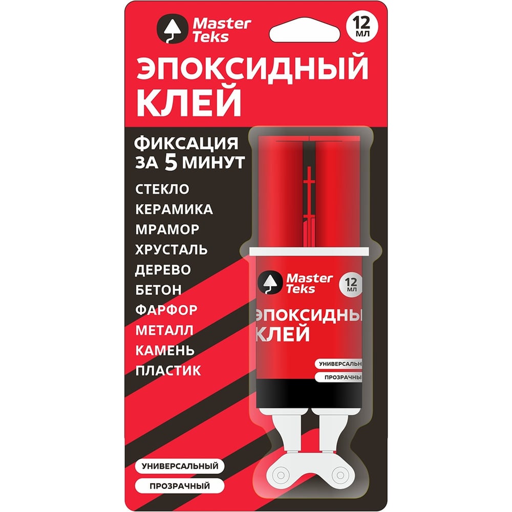 Изображение товара Двухкомпонентный эпоксидный клей MASTERTEKS 12 мл прозрачный для керамики стекла металла
