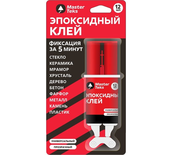Изображение товара Клей эпоксидный MASTERTEKS двухкомпонентный, 12 мл, прозрачный 279712