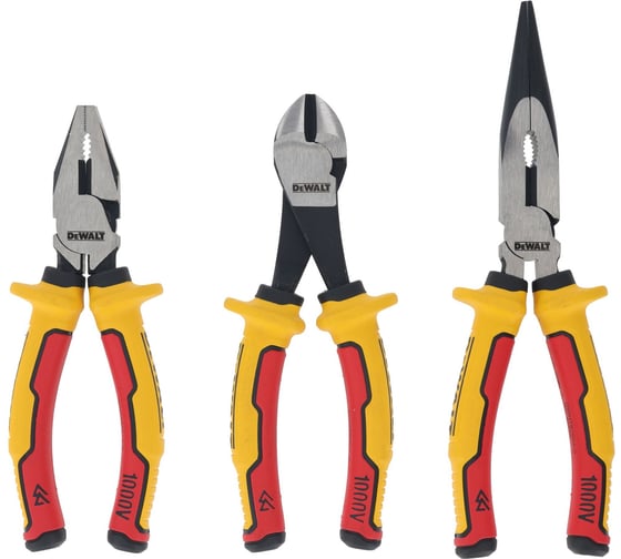 Изображение товара Набор плоскогубцев и кусачек Dewalt с токоизолирующими рукоятками: плоскогубцы + длинногубцы + кусачки DWHT82811-0