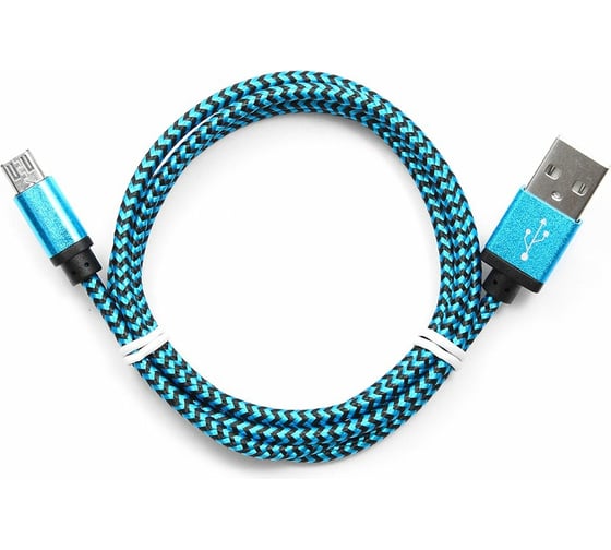 Изображение товара Кабель Cablexpert USB 2.0 AM/microBM 5P 1м нейлоновая оплетка, алюминиевые разъемы, синий CC-mUSB2bl1m