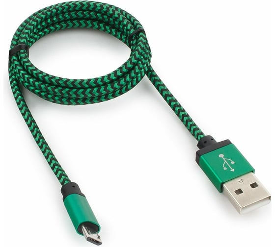 Изображение товара Кабель Cablexpert USB 2.0 AM/microBM 5P 1м нейлоновая оплетка, алюминиевые разъемы, зеленый CC-mUSB2gn1m