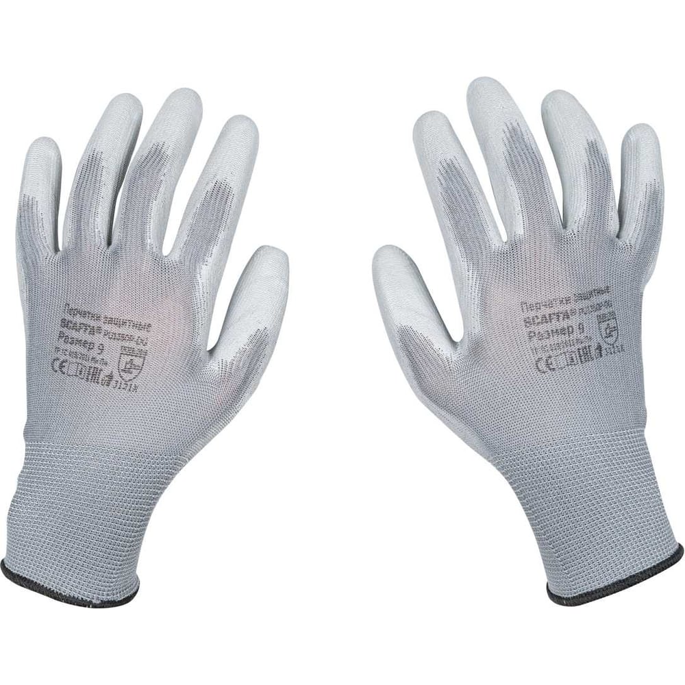 Изображение товара Перчатки для защиты от ОПЗ Scaffa Базис PU1350P-DG размер 9 00-00012435