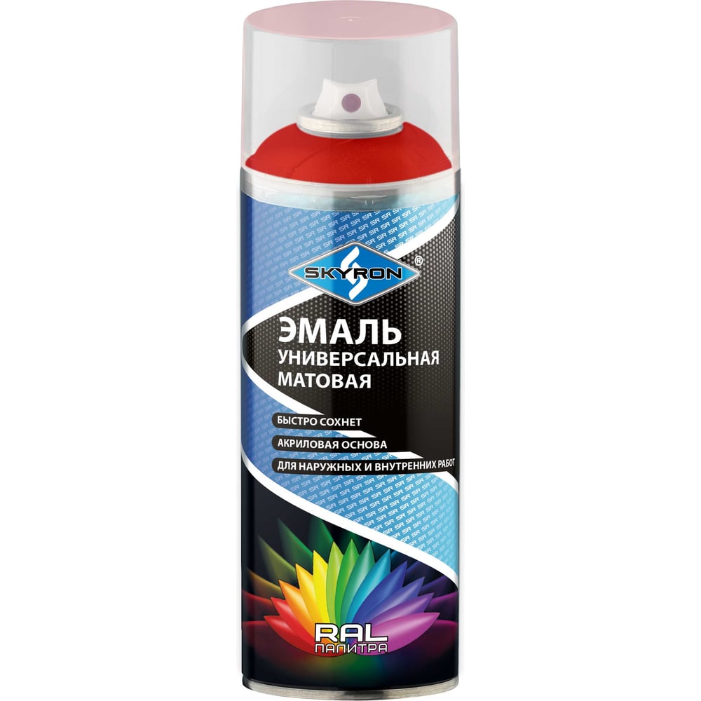 Изображение товара Эмаль универсальная SKYRON матовая красная RAL 3020 SR-10302 аэрозоль 520 мл