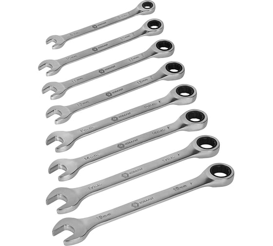 Изображение товара Набор ключей комбинированных трещоточных 8 мм 10 мм 11 мм 12 мм 13 мм 14 мм 17 мм 19 мм CR-V трещоточный механизм 90 зубьев держатель КОБАЛЬТ 923-989