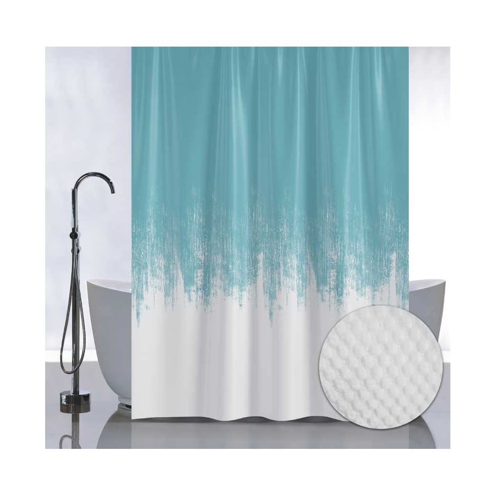 Изображение товара Штора для ванной с рельефным теснением САНАКС бирюзовая 180х180см без колец