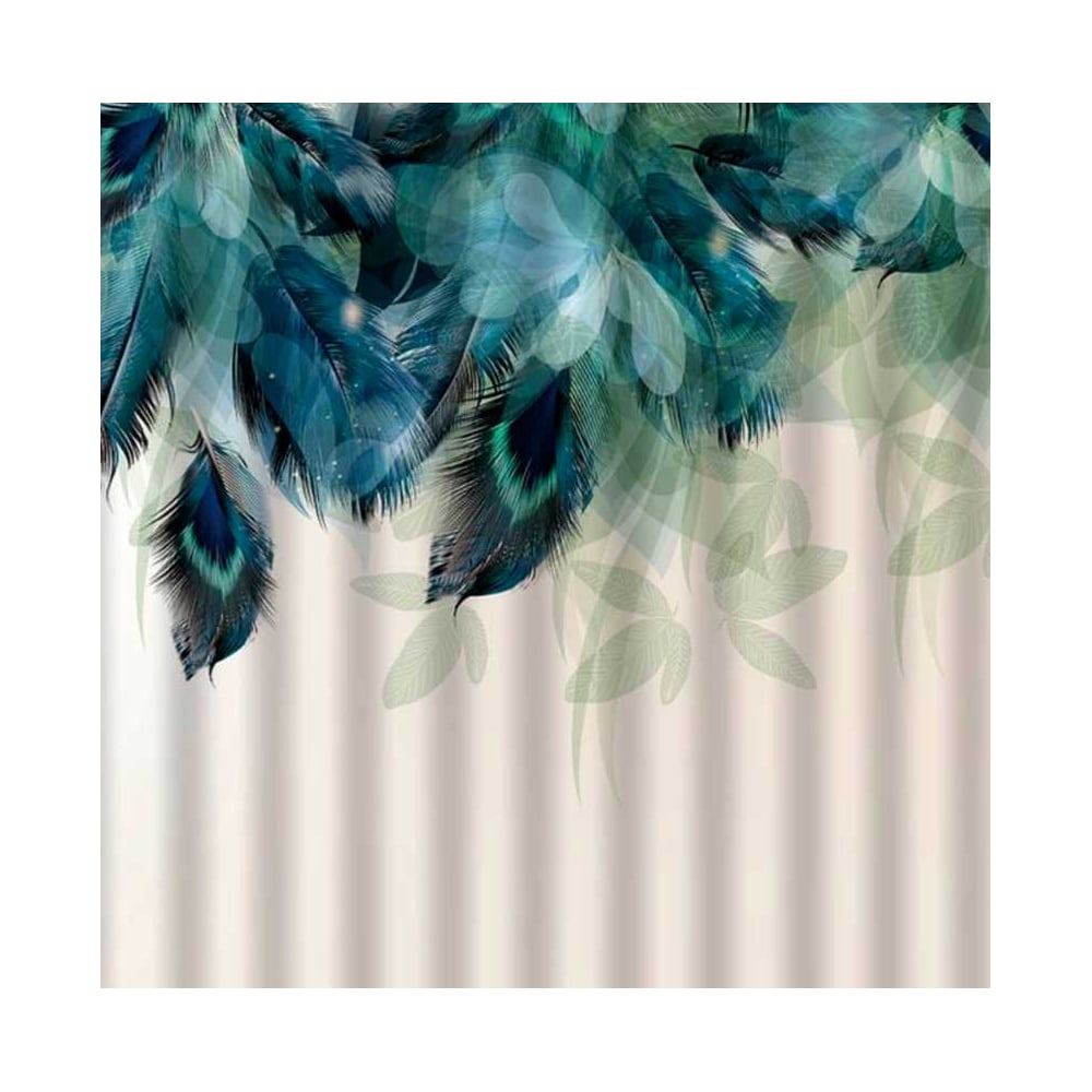 Изображение товара Штора для ванной САНАКС с рисунком зеленых перьев без колец полиэстер 1800x1800 мм
