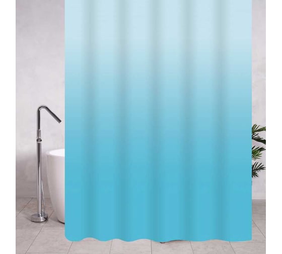 Изображение товара Штора однотонная, голубой переход, матовая, в ванную комнату, с кольцами, ПЕВА, 180 х 180 см Санакс 06-03