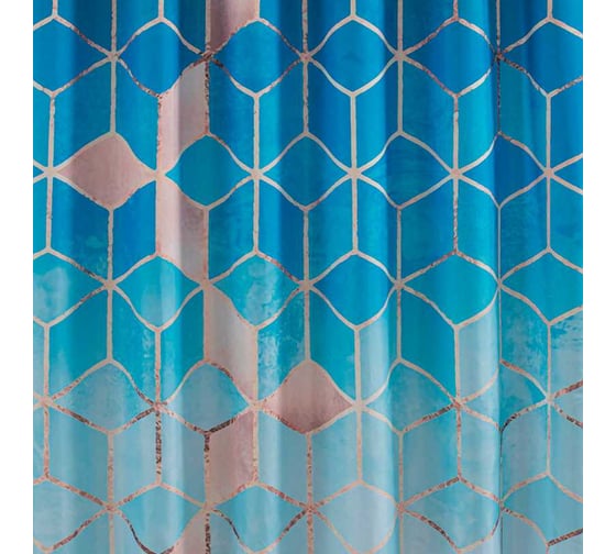 Изображение товара Штора САНАКС с рисунком голубые кубы, в ванную комнату, без колец - полиэстэр 01-89