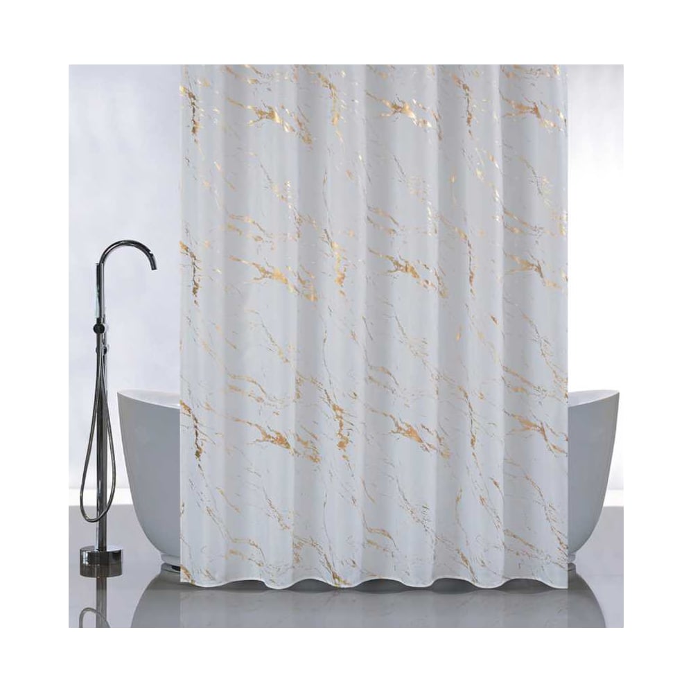Изображение товара Штора для ванной САНАКС с рисунком белый мрамор с золотом 1800x1800 мм