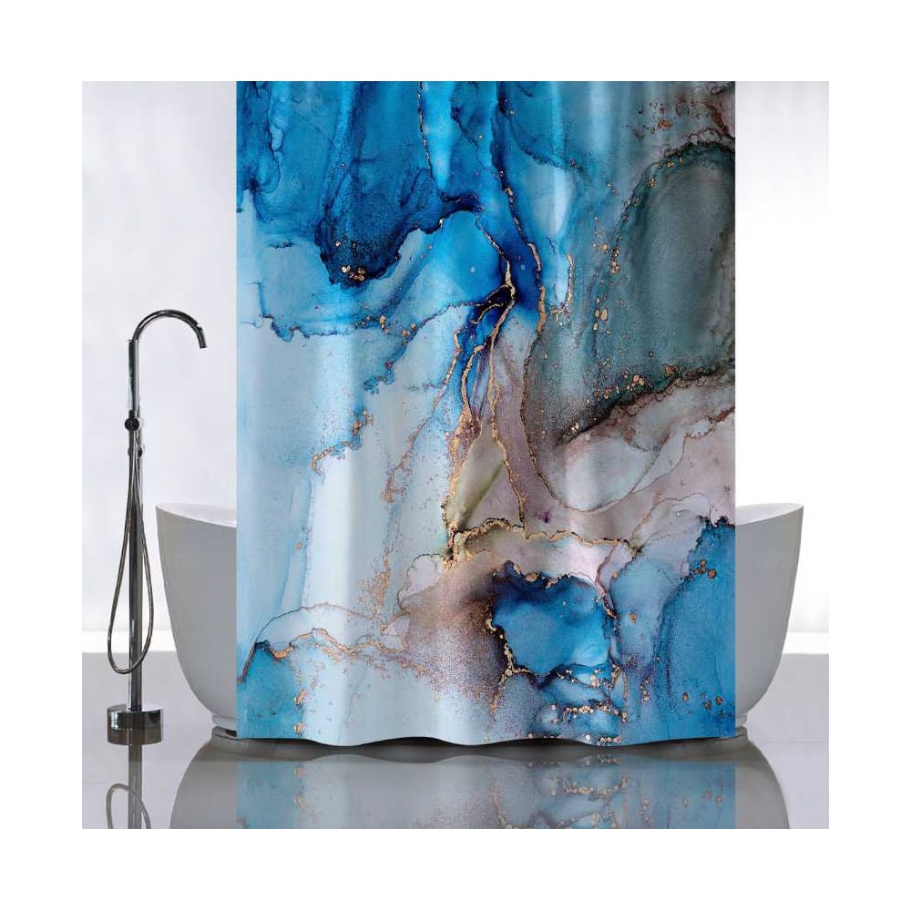 Изображение товара Штора для ванной комнаты САНАКС голубой мрамор 180х180 см без колец