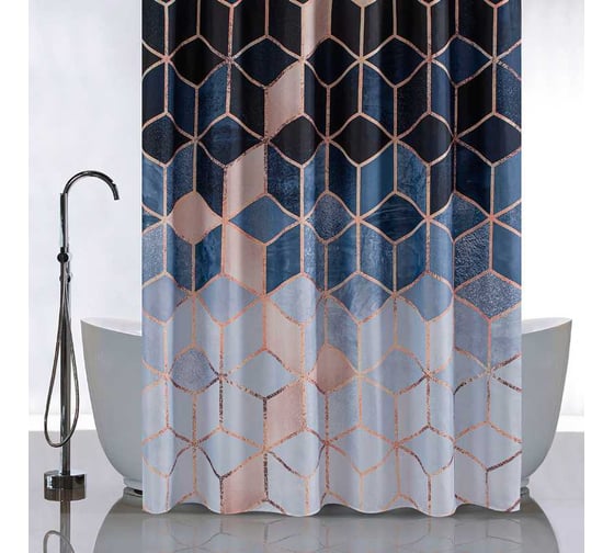Изображение товара Штора САНАКС с рисунком синие кубы, в ванную комнату, без колец - полиэстэр 01-88