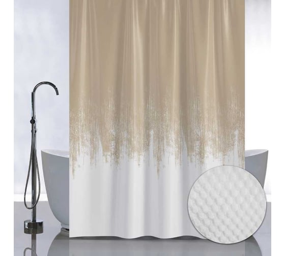 Изображение товара Штора с рельефным теснением САНАКС принт переход - бежевый, в ванную комнату, без колец, полиэстер/микрофибра, 180х180 см 05-03