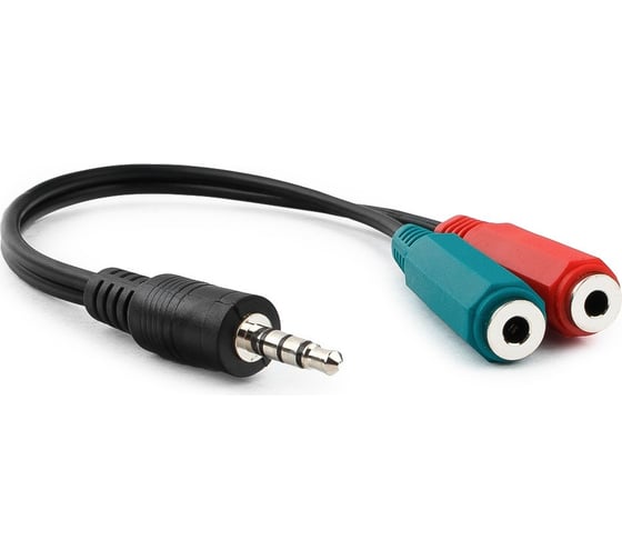 Изображение товара Переходник аудио Cablexpert Jack 3.5(M) 4pin/2xJack 3.5(F), 20см, черный, пакет CCA-417