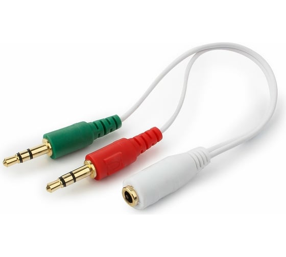 Изображение товара Переходник аудио Cablexpert 2хJack 3.5(M) 3pin/Jack 3.5(F), 20см, белый, пакет CCA-418W