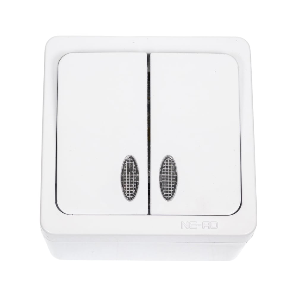 Изображение товара 2-клавишный выключатель NE-AD с подсветкой, IP22, 10А, белый