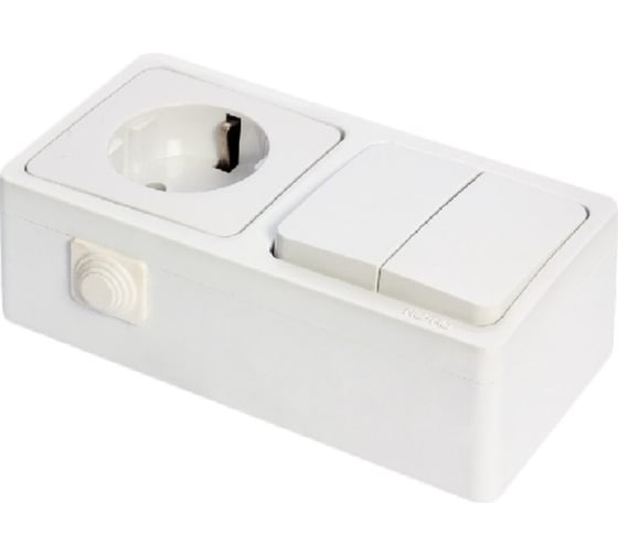 Изображение товара Блок 2-клавишный выключатель + розетка с заземлением NE-AD 10А, 250В 16А, 250В, IP22, Murat, Белый, NE-AD 95-03-08