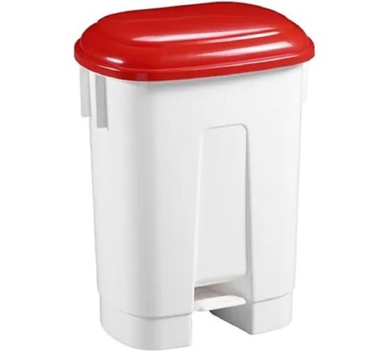 Изображение товара Ведро для мусора ACG с держателем под мешок, с педалью, белое, с красной крышкой, 60л 1009429