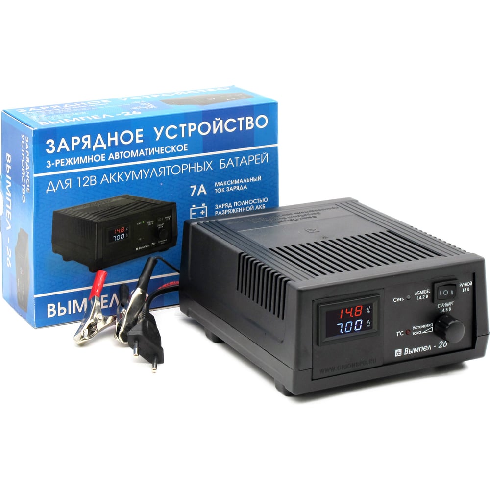 Изображение товара Зарядное устройство Вымпел 26 для AGM аккумуляторов до 150 А*ч с дисплеем