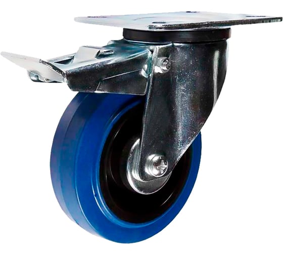 Изображение товара Поворотная колёсная опора с тормозом Kolesa-opori SRCLb 63 синяя резина д160 SRCLb63