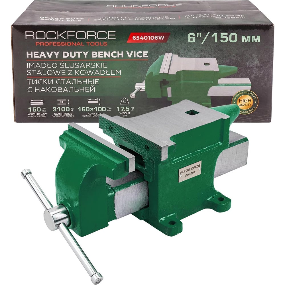 Изображение товара Стальные слесарные тиски с наковальней Rockforce 150мм RF-6540106W