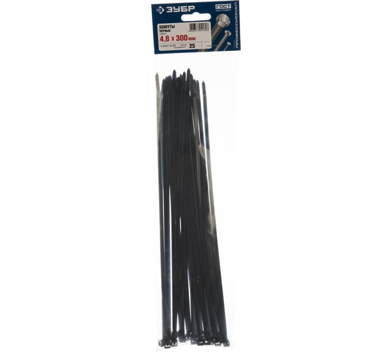 Изображение товара Хомут нейлоновый черный 25 шт. (300х4.8 мм; тип 7) ЗУБР 4-309037-48-300
