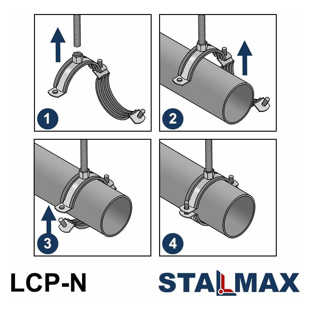 Изображение товара Хомут трубный STALMAX LCP-N AISI 430 6 (162-170 мм) М10 с виброгасителем и гайкой (арт. 11753) нержавеющая сталь AISI 430 (уп. 60 шт) 11753-023