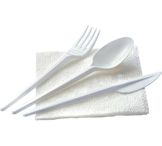 Изображение товара Одноразовый комплект посуды ООО Комус №4 вилка, ложка, нож, салфетка 1201492