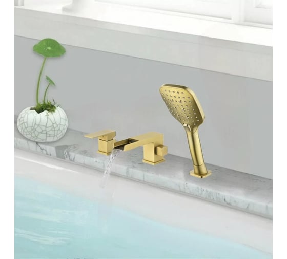 Изображение товара Смеситель на борт ванны ViEiR водопад матовое золото, 3 отверстия V393532-S