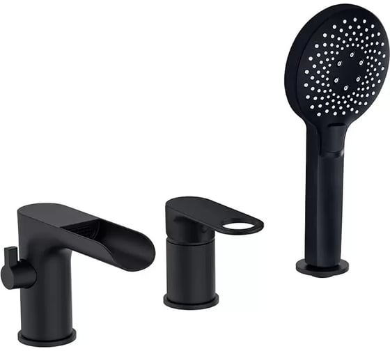 Изображение товара Смеситель на борт ванны ViEiR водопад на, 3 отверстия, латунь, хром, с душевой лейкой V043533