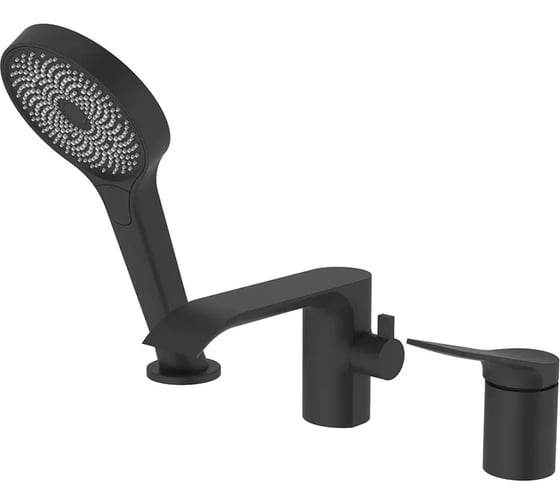 Изображение товара Смеситель на борт ванны ViEiR водопад черный, 3 отверстия, излив-каскад и ручной душ V343532-C