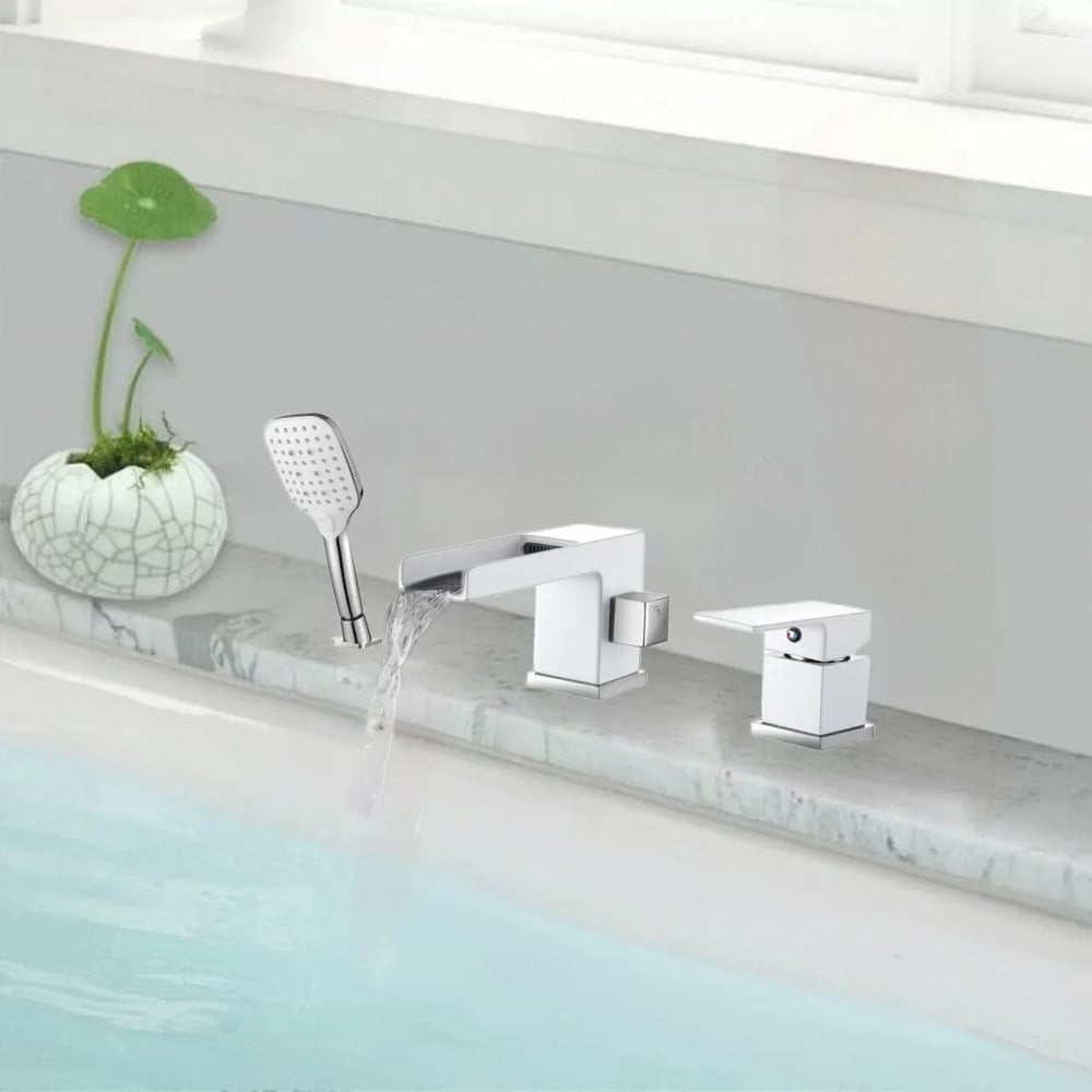 Изображение товара Смеситель на борт ванны ViEiR водопад белый 3 отверстия однорычажный