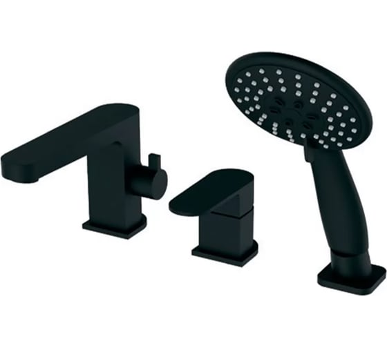 Изображение товара Смеситель на борт ванны ViEiR однорычажный, черный, 3 отверстия, излив и ручной душ V283532-C