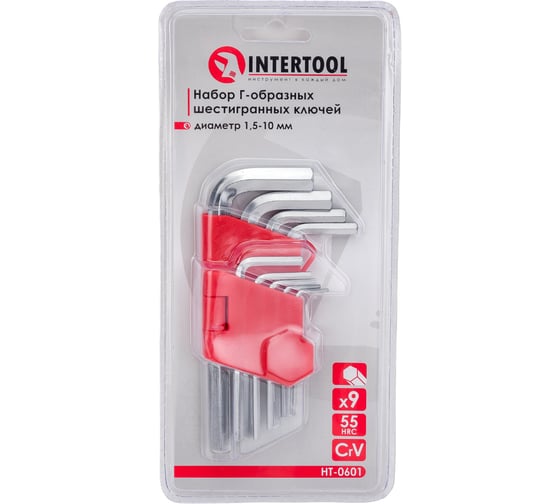 Изображение товара Набор Г-образных шестигранных ключей INTERTOOL 9 шт., 1.5-10 мм, Cr-V HT-0601